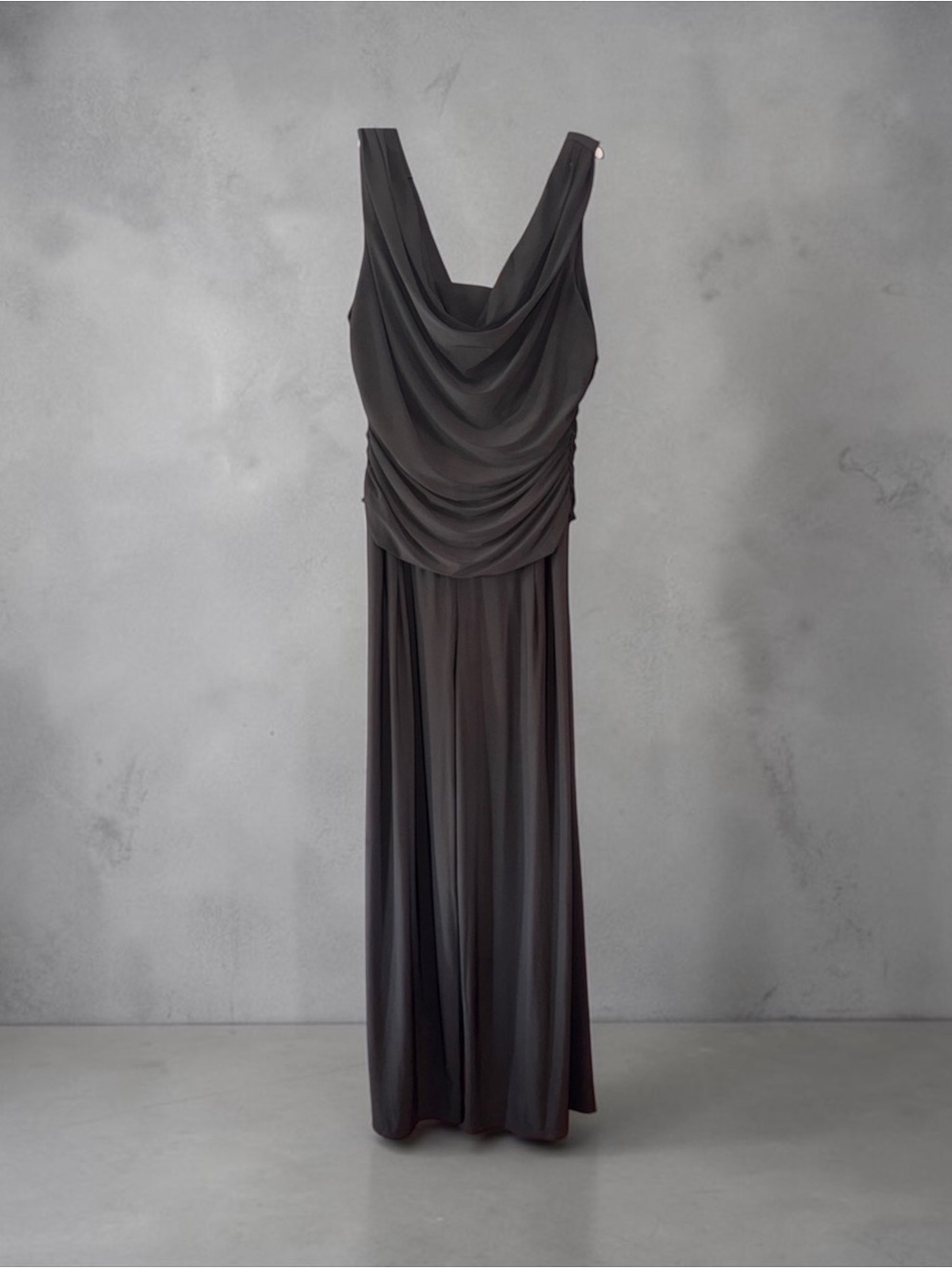 R&M Richards Size 14 Black Draped Cowl Neck Wide Leg Jumpsuit